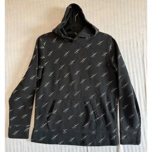 Hollister Mens Black All Over Script Logo Pullover Hoodie Sweatshirt Small